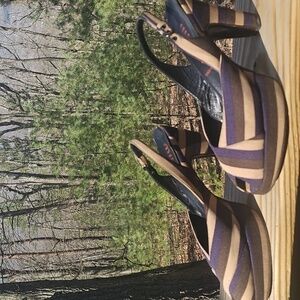 Vintage Miu Miu Striped Calzature Donna Fabric Coated Peep Toe Heels Sz 39